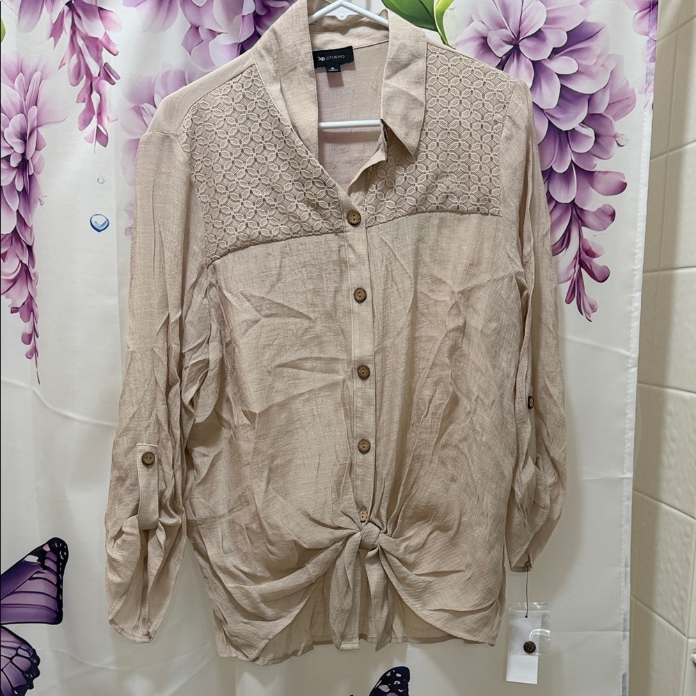 Women's Beige Button-Down Top